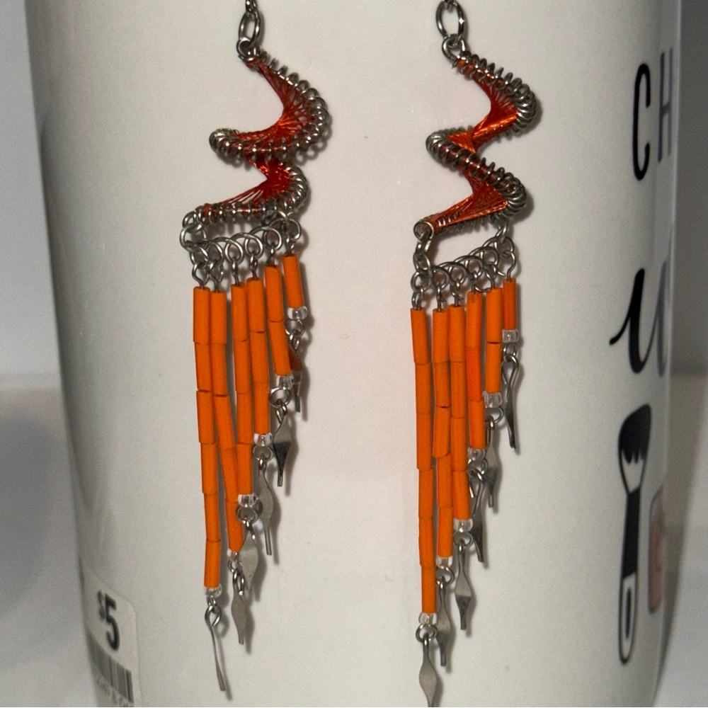 Orange and Silver Dangle Earrings